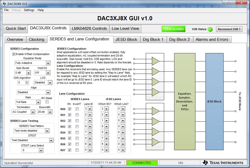 AN-79 2-9-5 Figure 5: DAC3XJ8X Controls Tab - SERDES and Lane Configuration