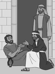 Când Duhul Sfânt a venit, El i-a ajutat pe ucenici să spună altora Vestea Bună despre Domnul Isus. Dumnezeu-Tatăl, Dumnezeu-Fiul Petru şi Ioan mergeau la templu. Mergeţi pe loc.