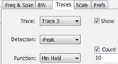 6. Select the trace to Trace 3, select Detection to -Peak, Function