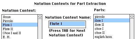 65 Examples of notation contexts: Orchestral piece with Flute II notation context: Orchestral piece with Flute/Violin notation context: Quartet with score notation context: To make a new notation