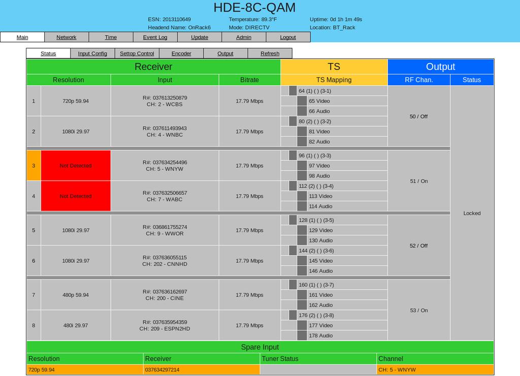 HDE-8C-QAM with Option 7 6. "Main > Status" Screen The Main > Status screen (Figure 6.