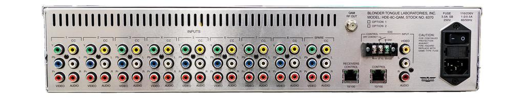 8 HDE-8C-QAM with Option Rear panel connectors are: 6 7 8 9 0 6 7 8 INPUTS # thru 8 + Spare: RCA connectors for Video and Audio inputs marked as follows: Y, Pb, Pr - Analog Component Video Y