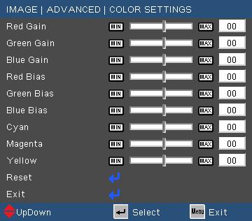 User Controls Color Space Select an appropriate color matrix type from AUTO, RGB or YUV. Input Source Use this option to enable / disable input sources.