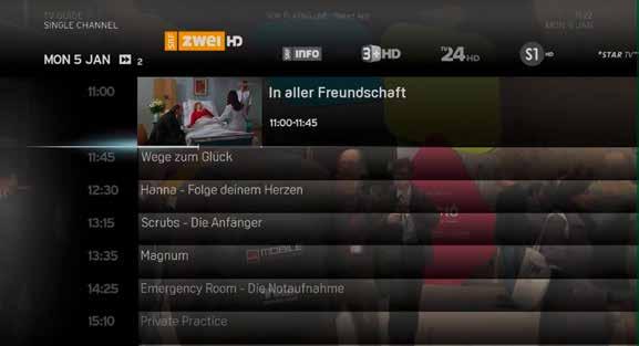 THE HORIZON MAIN MENU 34 SINGLE CHANNEL The SINGLE CHANNEL option provides information on the current and upcoming programmes of the selected channel.