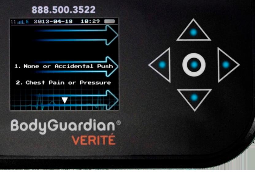 Step: 5 Navigating the On-Screen Menu The BodyGuardian Verité monitor does NOT have a touch-screen. Do not attempt to press the screen to make selections. To wake up the monitor, tap the event button.
