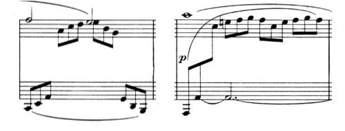 The system gets 100 percent correct rhythm on all of these measures. 3.3 Debussy 1st Arabesque Figure 4. Examples for failure case 1 and failure case 2 from Rachmaninoff Piano Concerto No. 2. Both measures are in 4/4 time.