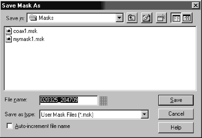 Reference Saving a User Mask to Disk To save a mask to a folder on the instrument disk, do the following procedure.