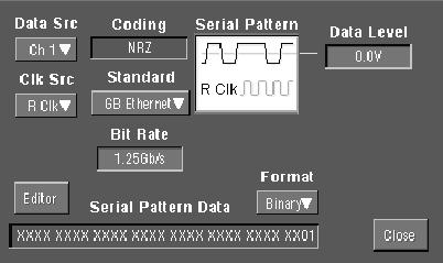 Reference Serial Pattern Trigger Serial pattern trigger sets the instrument to trigger on a user-defined NRZ data stream pattern.