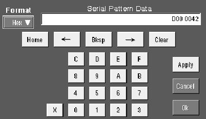 To enter the serial data in hexadecimal format, touch the Format button, and select Hex. The editor updates the keypad for the selected format. 13.
