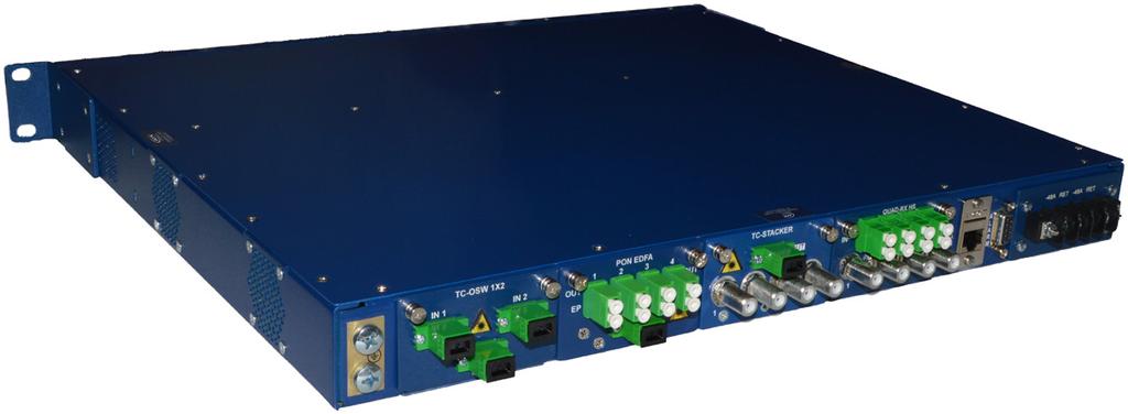 platform. This platform supports a variety of advanced products from ATX to revolutionize the CATV optical access industry. This product is available in either AC or redundant DC (-48V) powering.