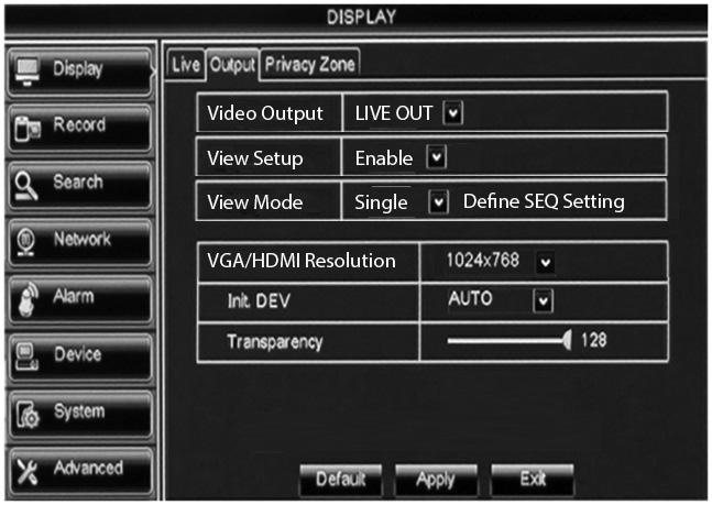 Advanced Menu DISPLAY Output - Monitor Settings p. 21 Safety SYSTEM General - Clock Settings p. 22 Users - Set up Users p.