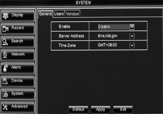 Clock Settings Safety SETUP BASIC OPERATION ADVANCED System > General - NTP (Network Time Protocol) 1. The DVR must be connected to your network for this feature to work.