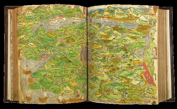 The first dated Lübeck printing and the first maps, beautifully hand-coloured 19 Rudimentum Novitiorum.