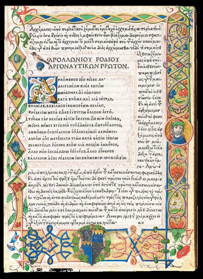 A superlative copy, de toute beaute (brunet) 63 RHODIUS, Apollonius and Janus LASCARIS (editor). Argonautika [in Greek]. [Laurentius (Francisci) de Alopa], Florence, 1496.