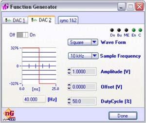 NG Main Window Page 7 of 17 Figure 4 Figure 4 shows the Function Generator Window, the various controls are described in the following paragraphs. Starting the Function Generator.