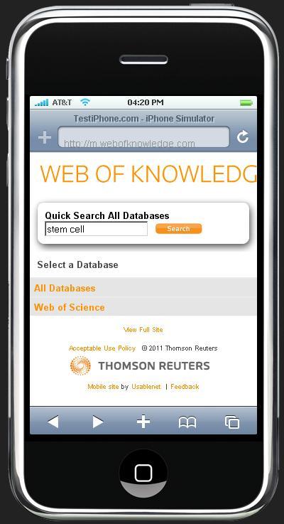 Mobile and Remote Access Mobile devices Search the Web of Knowledge from a mobile device m.webofknowledge.