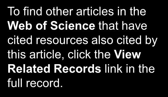 Related Records To find other articles in the Web