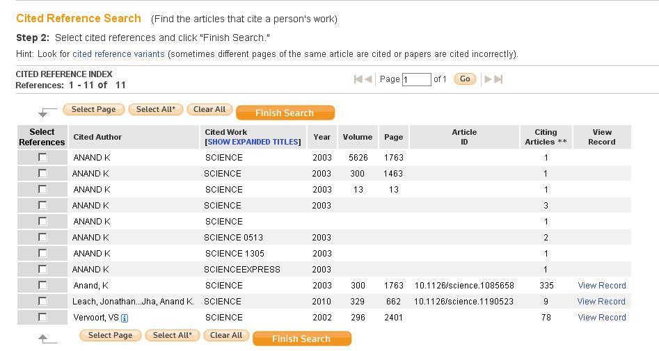 Cited Reference Lookup If your search