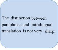 Module 8: Categories of translation Paraphrase If intralingual translation is from one form of the same language to the other, then what is the difference between this and paraphrase?