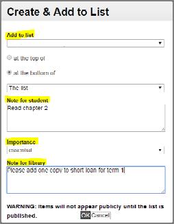 Option 2: Create Bookmark & Add to List 1. Click on the Create & Add to List button at the bottom left of the screen. A pop up window will appear offering several editing options. 2. Choose your Reading List from the Add to List drop down menu.
