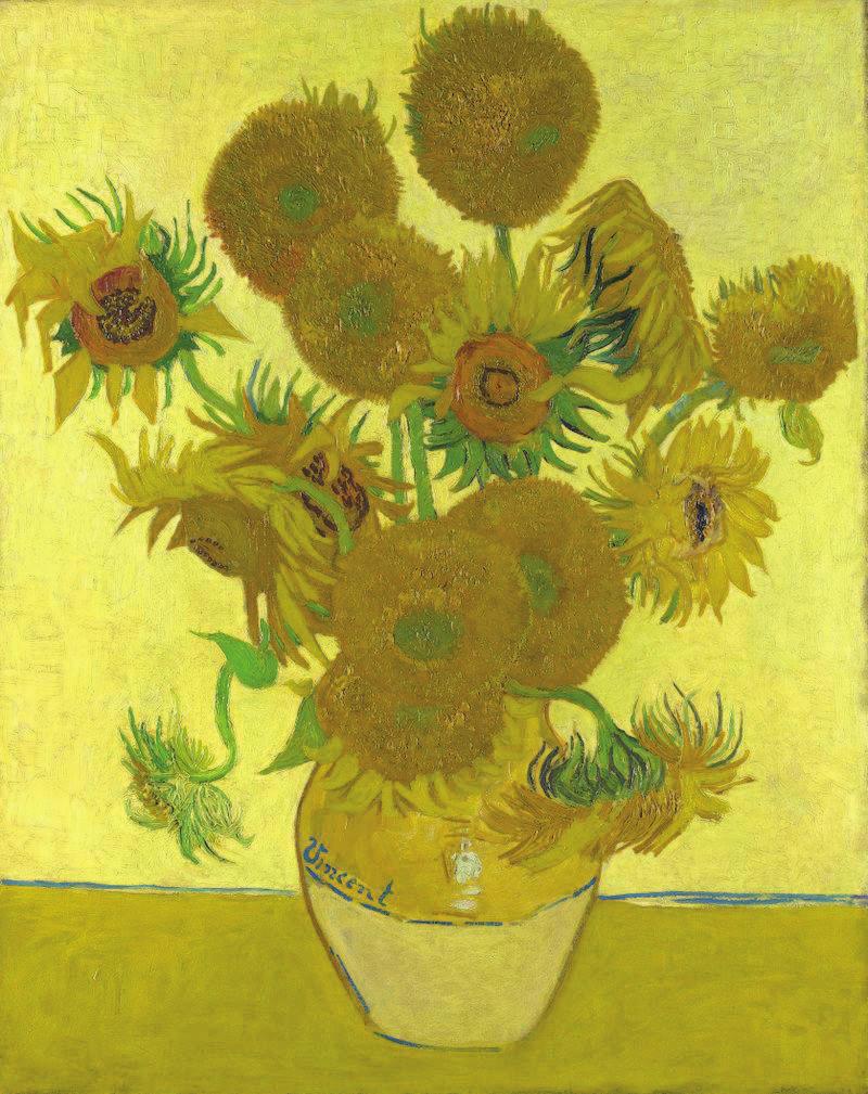 Slika 4: Sončnice - olje na platnu, simbolizem (Van Gogh, 1888) Obstajajo štiri slike sončnic in slika 4 nam prikazuje eno izmed njih. Van Gogh je slike ustvaril za dobrodošlico Gauguinu v Arlesu.