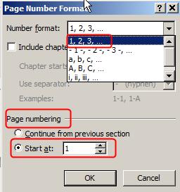 Step H: Add the new Arabic page numbering. Select the Page Number icon, Bottom of Page Plain Number, Center. Step I: Last, format the page number to show Arabic.