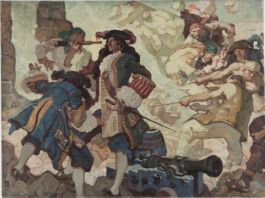 Dean Cornwell, Captain Blood ( From the old fort Blood surveyed Don Miguel s squadron ), illustration for The Chronicles of