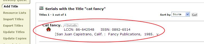 In the Find pull down menu choose Serials 4. Search for the title of the magazine, in the example below, the magazine is cat fancy 5.