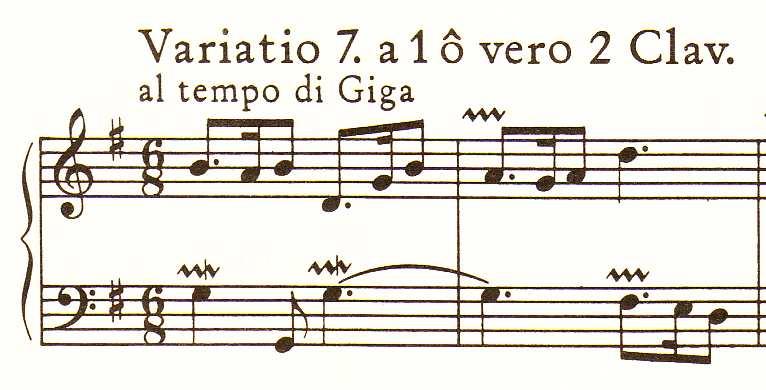 Variations VII & XIX Gigues 88 Meter: 6/8 & 3/8 Bars: 32 & 32 Temporal correlation: Variation VII: Four eighth notes =