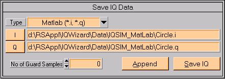Save IQ Data This control windows allows to store IQ data in various file formats. Fig. 15 Save IQ Data TYPE select file type (Same as in section Load IQ Data except *.wav, *.trc and Uint16 format).