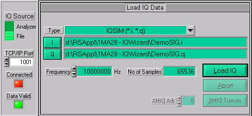 Load IQ Data This windows allows to read IQ data from various input file