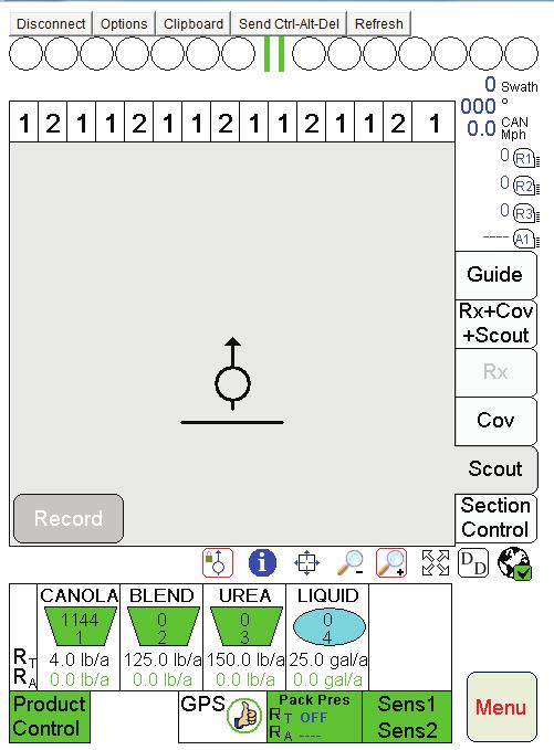 Ensure the drill is where you want to start seeding or where you want to start creating your FLIP map. Select the Rx+Cov+Scout Tab.