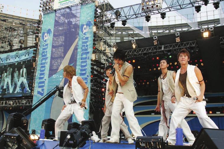 PHOTO: Tohoshinki performing live at a-nation 2007 in Japan. Image courtesy of Avex Entertainment, Inc. (2001). In spring of 2005, Tohoshinki made their official debut in Japan.