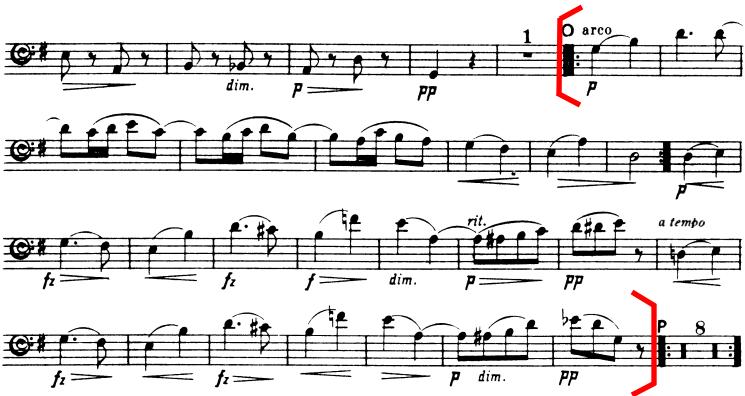 Symphony No. 8 in G Major, Op. 88 Antonin Dvorak Set 1 Bass Page 3 of 4 Mvt. 4. Allegro ma non troppo.