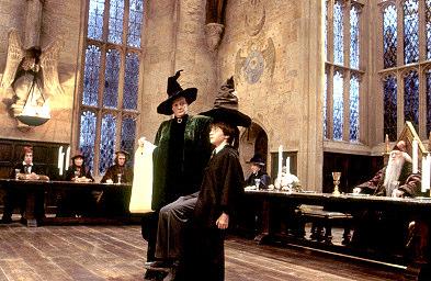 Then the sorting ceremony begins. Professor McGonagall calls the first-years by their names. One after the other they step forward, sit on the stool and put on the hat.