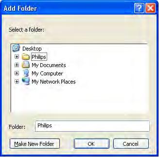 În fereastra Add Folder (Adăugare folder) selectaţi un folder cu muzică, fotografii sau clipuri video pe care doriţi să îl
