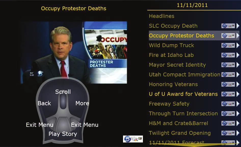 additional information that describes the highlighted story within the menu. Any stories played while in this mode will play within a video overlay that appears upon selection.