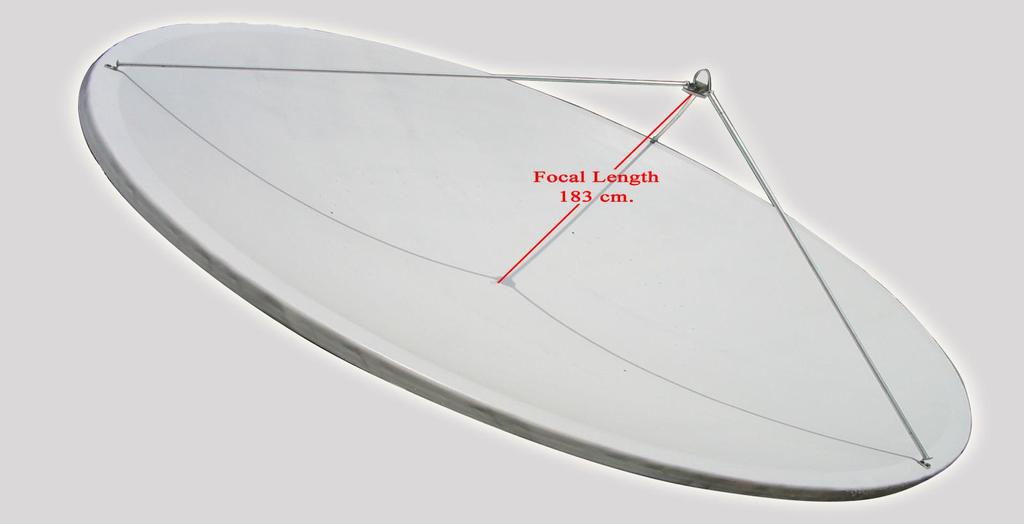 Antenna Focal Adjustment Adjust the Focal Point after assembling the Feed Horn Stand and attaching the LNB to Feed Horn. The focal length of a 5 meter dish is 183 cm.