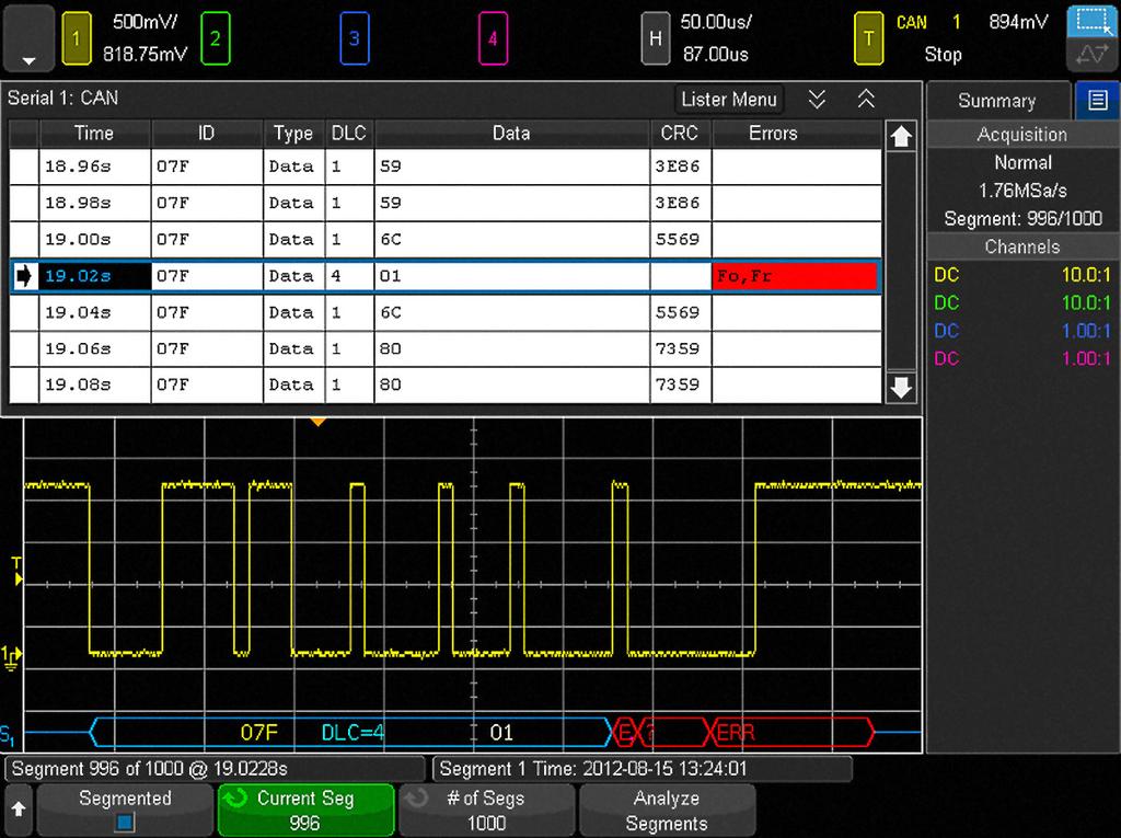 07 Keysight Using Oscilloscope Segmented Memory for Serial Bus Applications - Application Note Packetized Serial Bus Applications (Continued) After capturing 1,000 consecutive CAN frames based on a