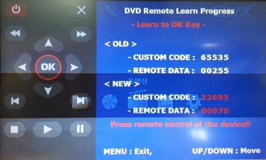 3. Settings 3.5 DVD, DTV IR Memory input example) continued.. c. The values that you registered will appear as green text in the marked area on pressing the button.