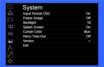 System Submenu Use the System Submenu Settings to modify general monitor settings. Input Format OSD Use this setting to modify the appearance of the Input Format OSD.