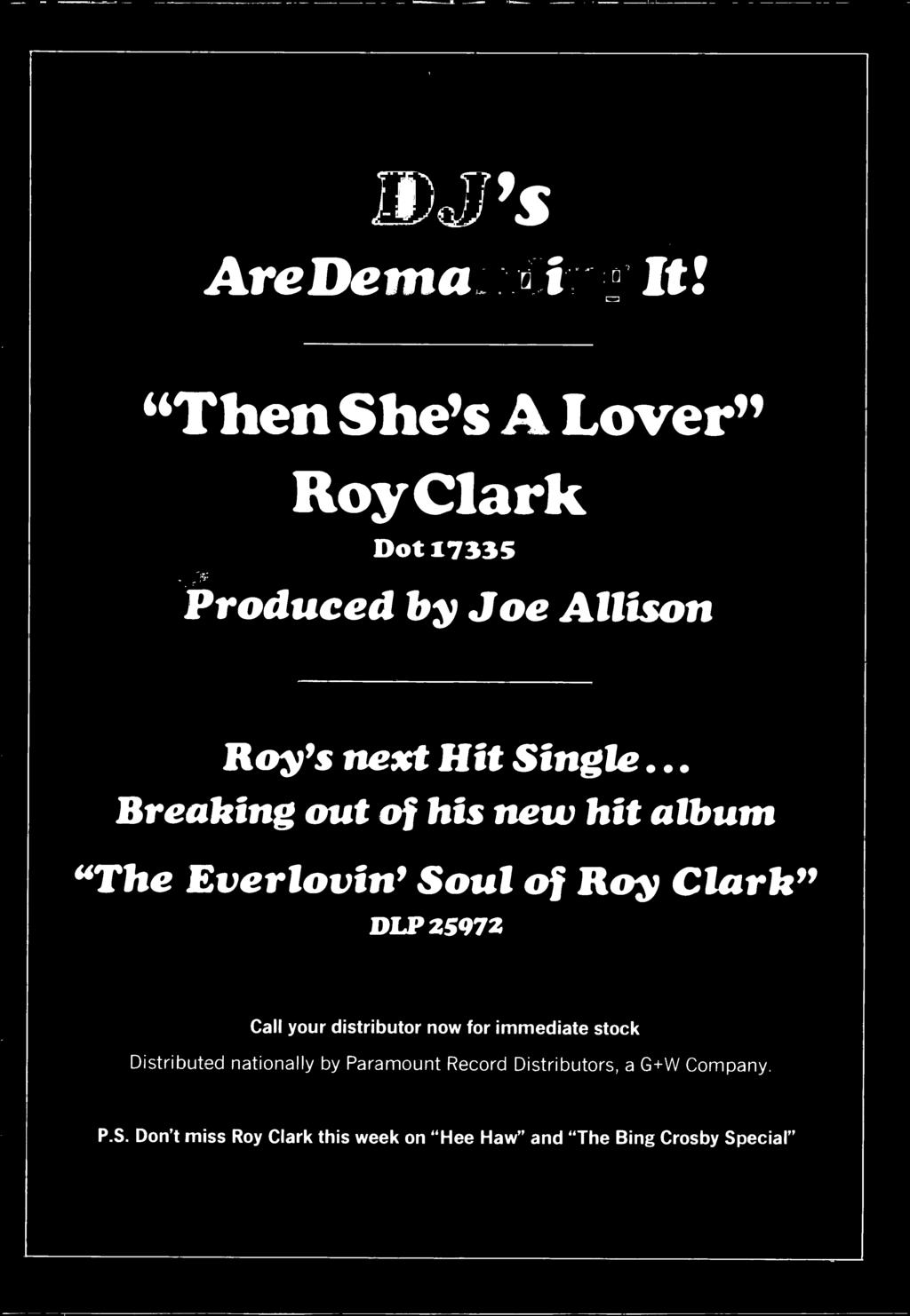 .. Breaking out of his new hit album "The Everlovin' Soul of Roy Clark" DLP 25972 Call your distributor