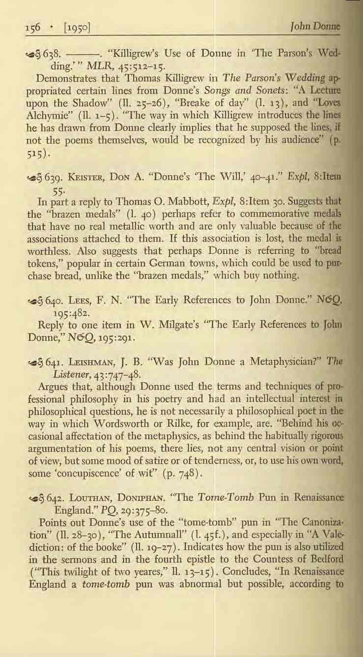 101m D01UI& ~ 638.. "Killigrew's Use of Donne in 'The Parson's Wedding.''' MLR, 45:5l2.-15.