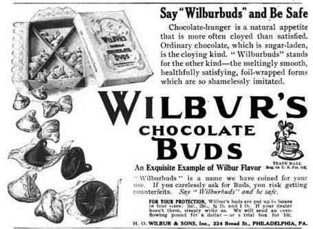 Unwrapped, the Wilbur Bud was quite distinctive; the bottom of the candy was molded into a flower shape and the letters W-I-L-B-U-R embossed in each petal.