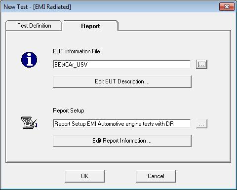 Any setting regarding report setup or EUT Information file is no longer taken from the settings in the template