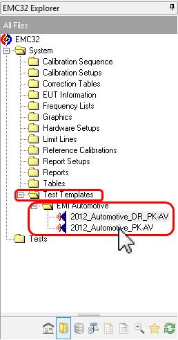 Configuration of EMI Automotive Band Evaluation Test 2.2.1 How to open a new EMI Automotive template in the editor Follow the steps mentioned below in order to create a new EMI Automotive Test Template.