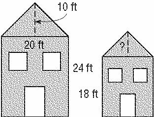 5) MA.B.1.4.3 The two homes shown are similar. What is the height of the roof of the smaller home? A B C D 7.5 feet 10 feet 25.5 feet 13 feet 6) MA.B.1.4.3 When the area of the base of a container is kept constant, the volume increases proportionally as the height increases.