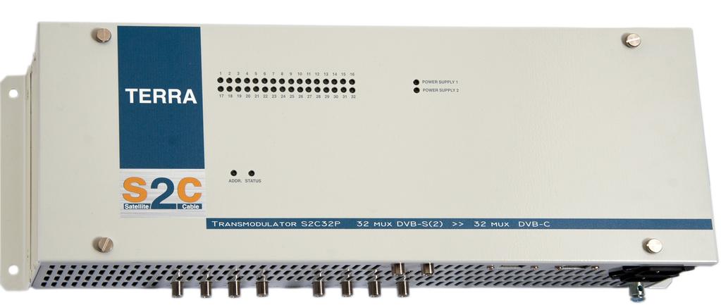 Channel processing equipment Stand alone headend 32 channels 8PSK/QPSK-QAM transmodulator Converting of 32 DVB-S/S2 modulated input signals into 32 QAM modulated DVB-C RF channels.