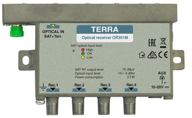 Fiber optics 2 SAT IF distribution equipment Optical receivers compact optical receivers of 2 SAT IF and DTT signals built-in AGC system based on optical signal level powered by STB or external PS