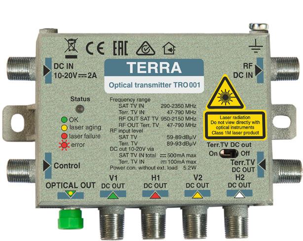 Fiber optics 1 SAT IF distribution equipment Multi-input stand alone optical transmitter AVAILABLE 3 rd quarter 2017 compact optical transmitter offering optimal price-performance ratio control